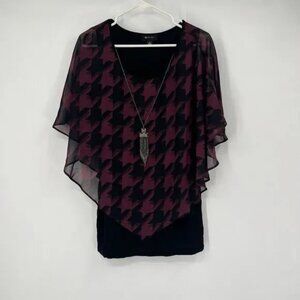 Womens L Sheer Chiffon Gothic Grunge Fairy Blouse Maroon Black